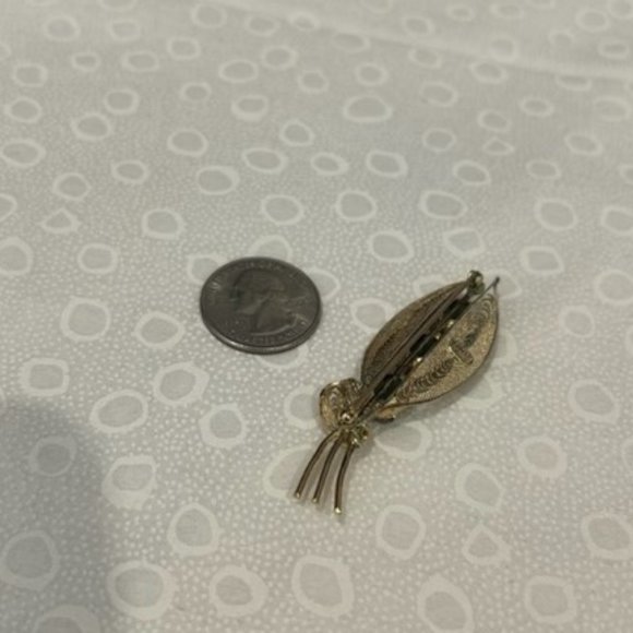 VTG SORRENTO Vermeil Sterling Silver Filigree Leaf Green Stone BROOCH - Picture 9 of 11